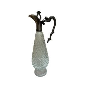 MCM 1960s Leonard of Italy Crystal Silver Plate Liqueur Decanter Italy